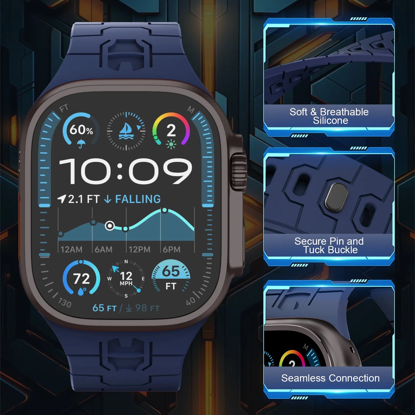 Iron Man Inspired Silicone Watch Strap for Apple Watch – Superhero Style & Ultimate Comfort