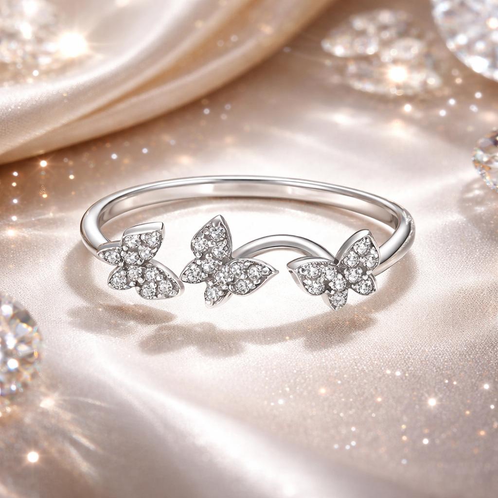 925 Sterling Silver Oxidized Butterfly Ring with Pavé Setting CZ for Women Bids.com