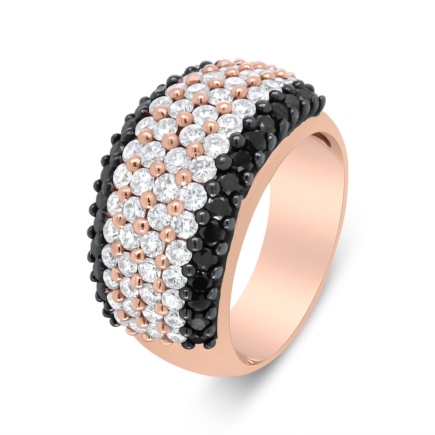 18K Rose Gold 2 1/5 Cttw Black and White Diamond 6 Row Band Ring (F-G and Black Color, VS1-VS2 Clarity) - Ring Size 7 Bids.com