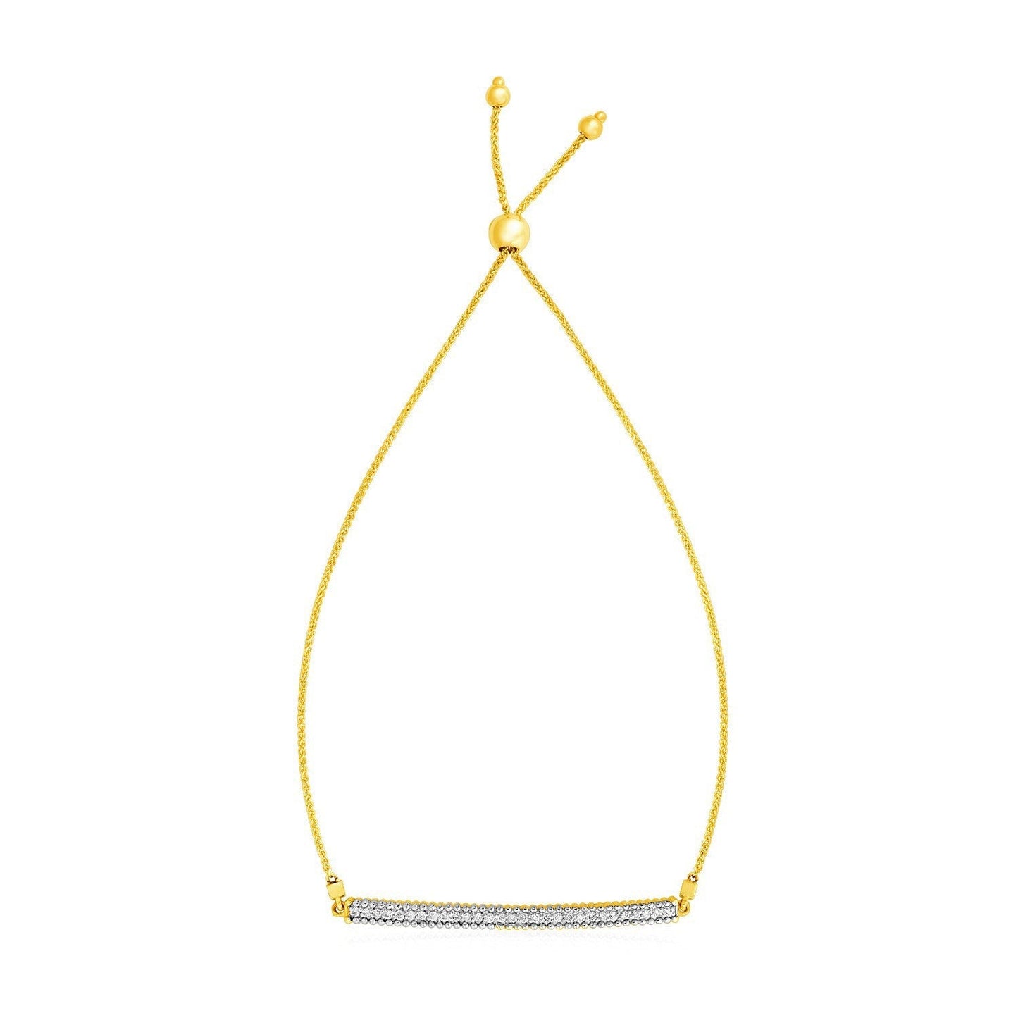 14k Yellow Gold Adjustable Bracelet with Textured Bar and Diamonds Bids.com