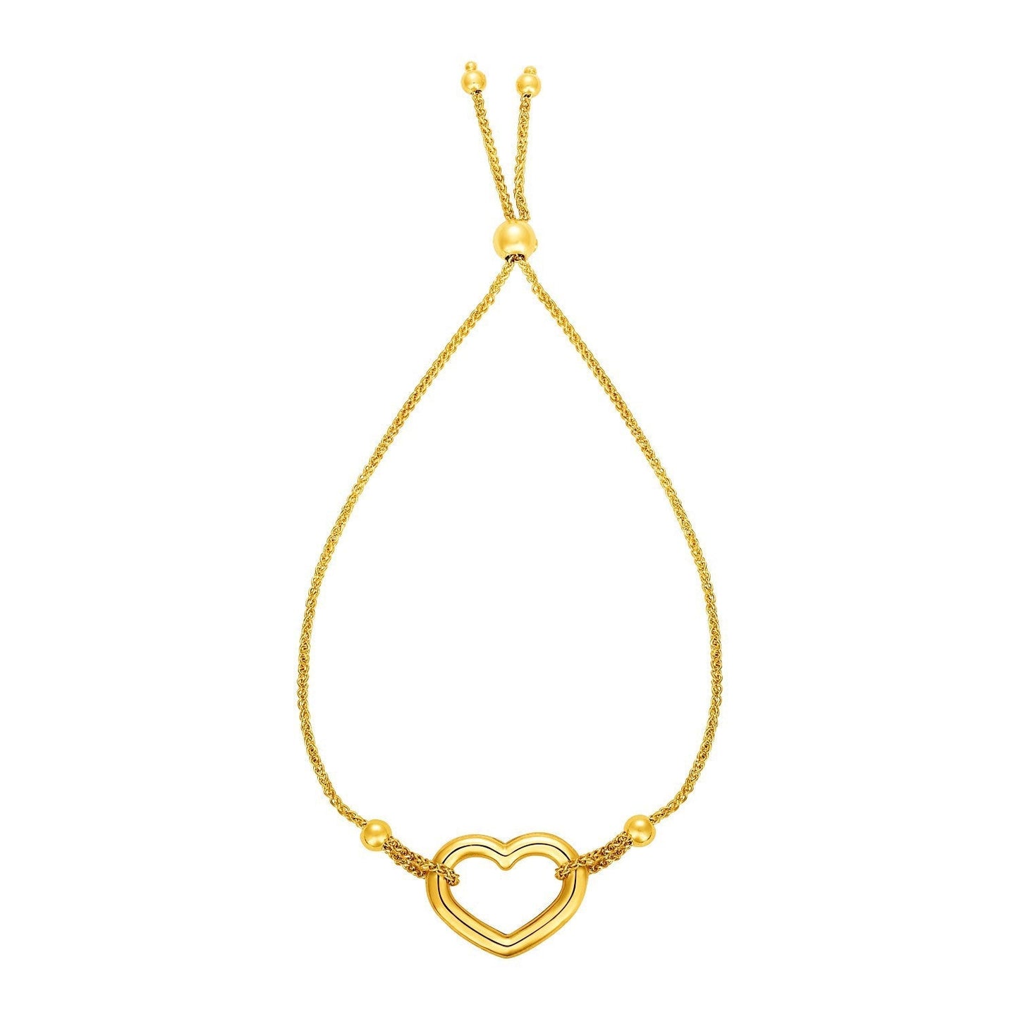 Adjustable Bracelet with Shiny Open Heart in 14k Yellow Gold Bids.com