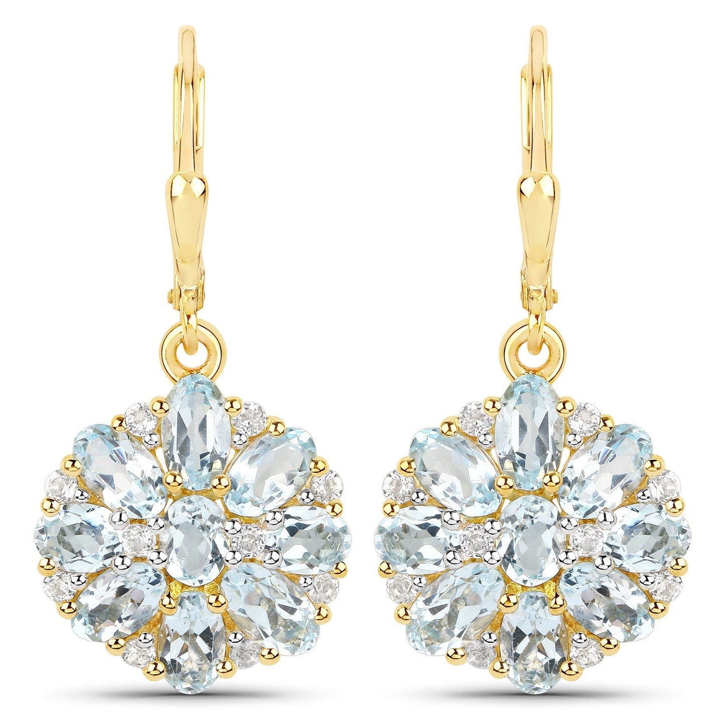 18K Yellow Gold Plated 4.58 Carat Genuine Blue Topaz and White Topaz .925 Sterling Silver Earrings Bids.com