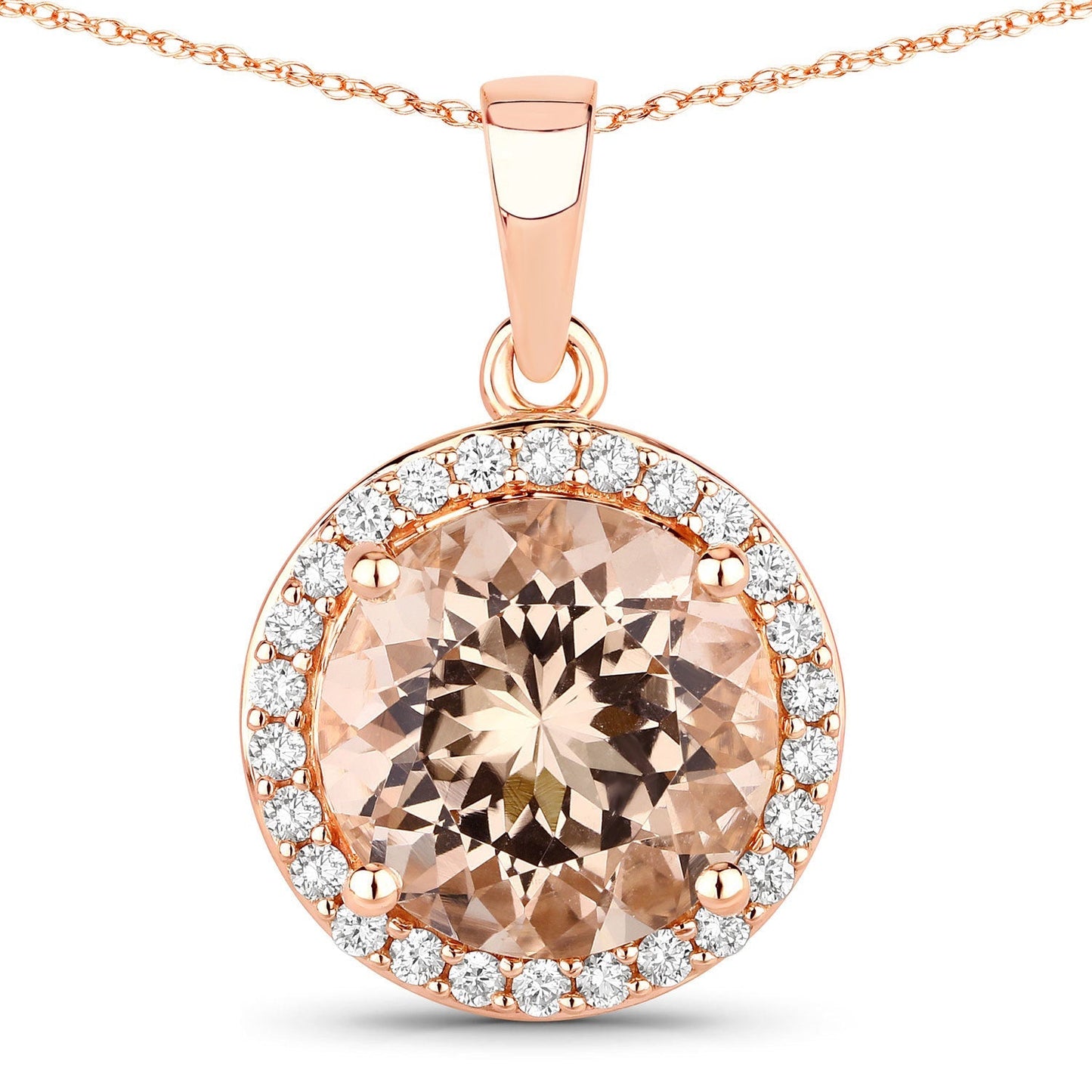 3.61 Carat Genuine Morganite and White Diamond 14K Rose Gold Pendant Bids.com