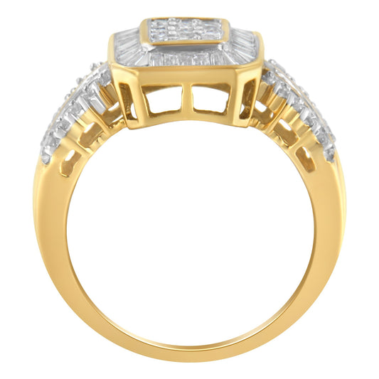 10K Yellow Gold Round and Baguette-Cut Diamond Cluster Ring (1.0 Cttw, I-J Color, SI1-SI2 Clarity) - Size 7 Bids.com