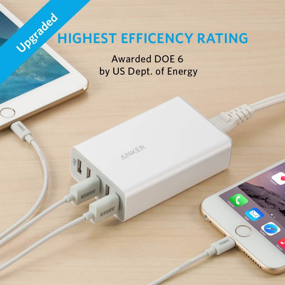 Anker PowerPort 5 40W/8A 5-Port USB Charger for Apple iPhone, iPad, Samsung Galaxy, and more (Refurbished) DailySale