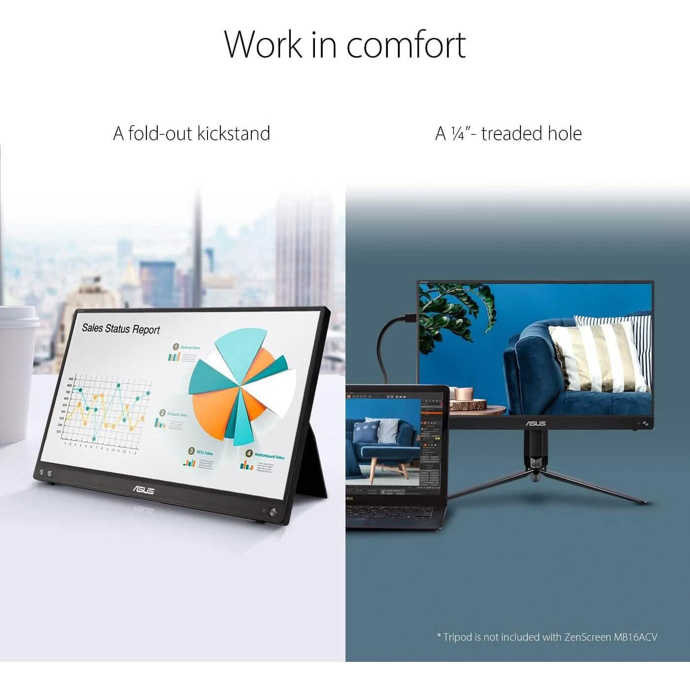 ASUS ZenScreen 15.6” 1080P Portable USB Monitor (MB16ACV) (Refurbished) DailySale