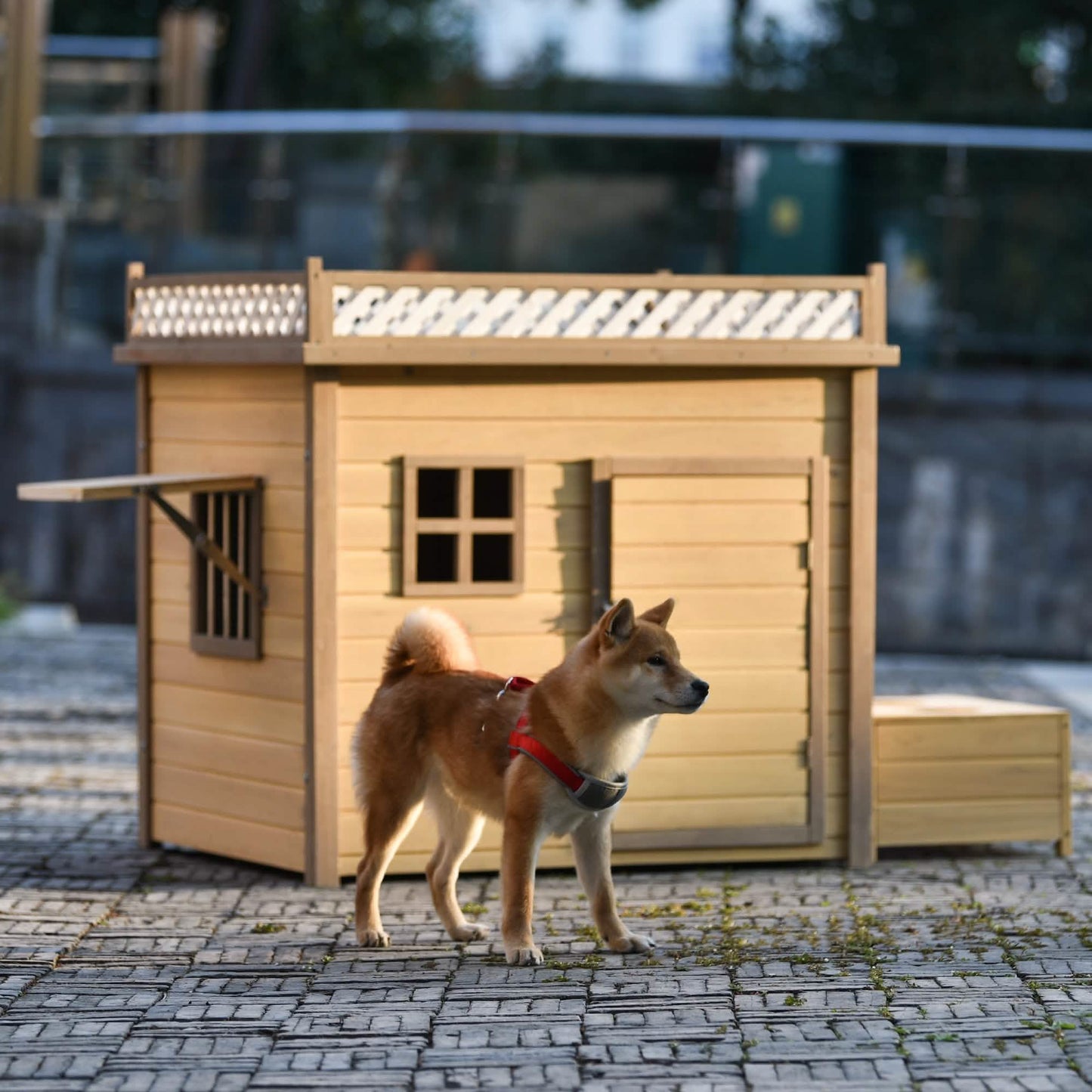 Aukfa 39.4” Wooden Dog House Puppy Shelter Kennel Outdoor & Indoor Dog Crate DailySale