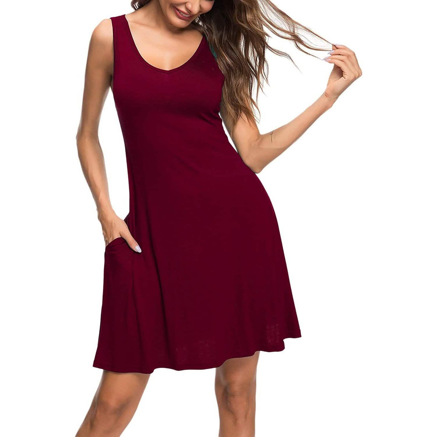 Women Summer Casual T Shirt Dresses Beach Cover up Plain Pleated Tank Dress DailySale