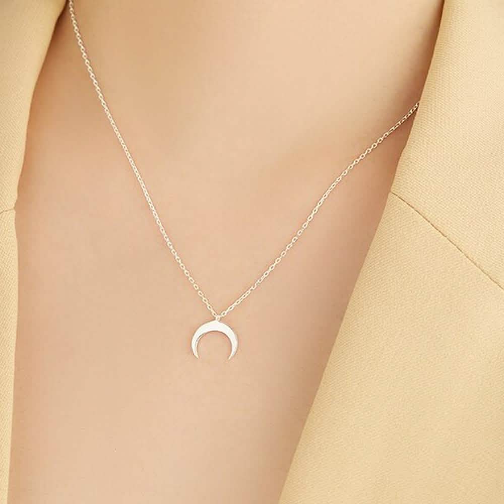 Authentic 925 Sterling Silver Simple Moon Shape Necklace DailySale
