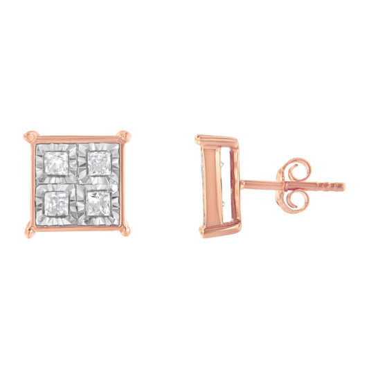 Rose Gold Plated Sterling Silver Diamond Composite Stud Earrings (3/4 cttw, J-K Color, I1-I2 Clarity) Bids.com