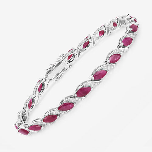 7.78 Carat Genuine Ruby and White Diamond 10K White Gold Bracelet Bids.com