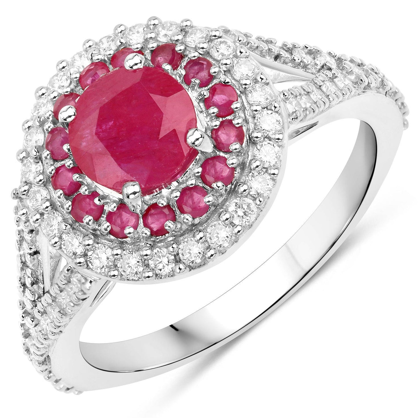 1.95 Carat Genuine Ruby and White Diamond 14K White Gold Ring Bids.com