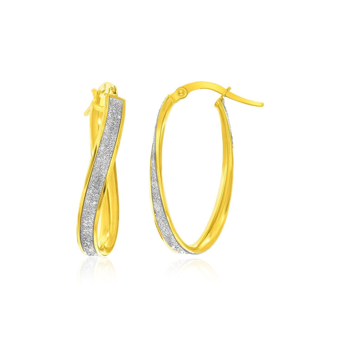 14k Two-Tone Gold Oval Hoop Twist Glittery Earrings Bids.com