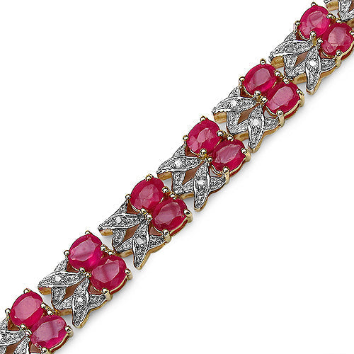 14K Yellow Gold Plated 18.32 Carat Genuine Glass Filled Ruby & White Diamond .925 Sterling Silver Bracelet Bids.com