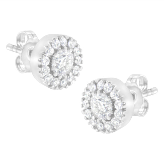 14k White Gold 1 cttw Diamond Halo Stud Earrings (I-J Clarity, I1-I2 Color) Bids.com