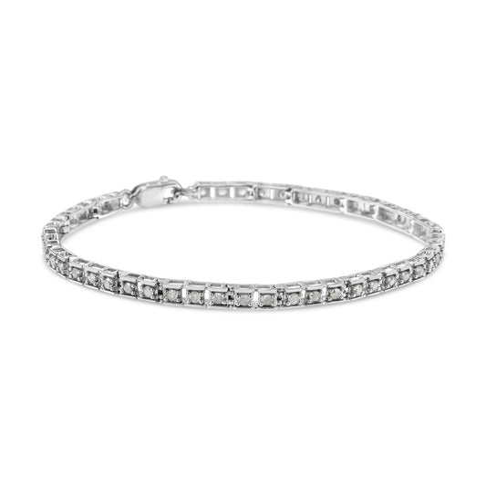 .925 Sterling Silver 1.0 Cttw Diamond Square Hybrid Link 7" Tennis Bracelet (I-J Color, I2-I3 Clarity) Bids.com