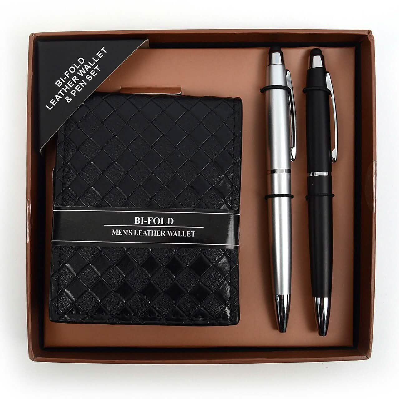 Bi-Fold Men's Leather Wallet and Pen Set with Touch Screen Stylus Tip DailySale
