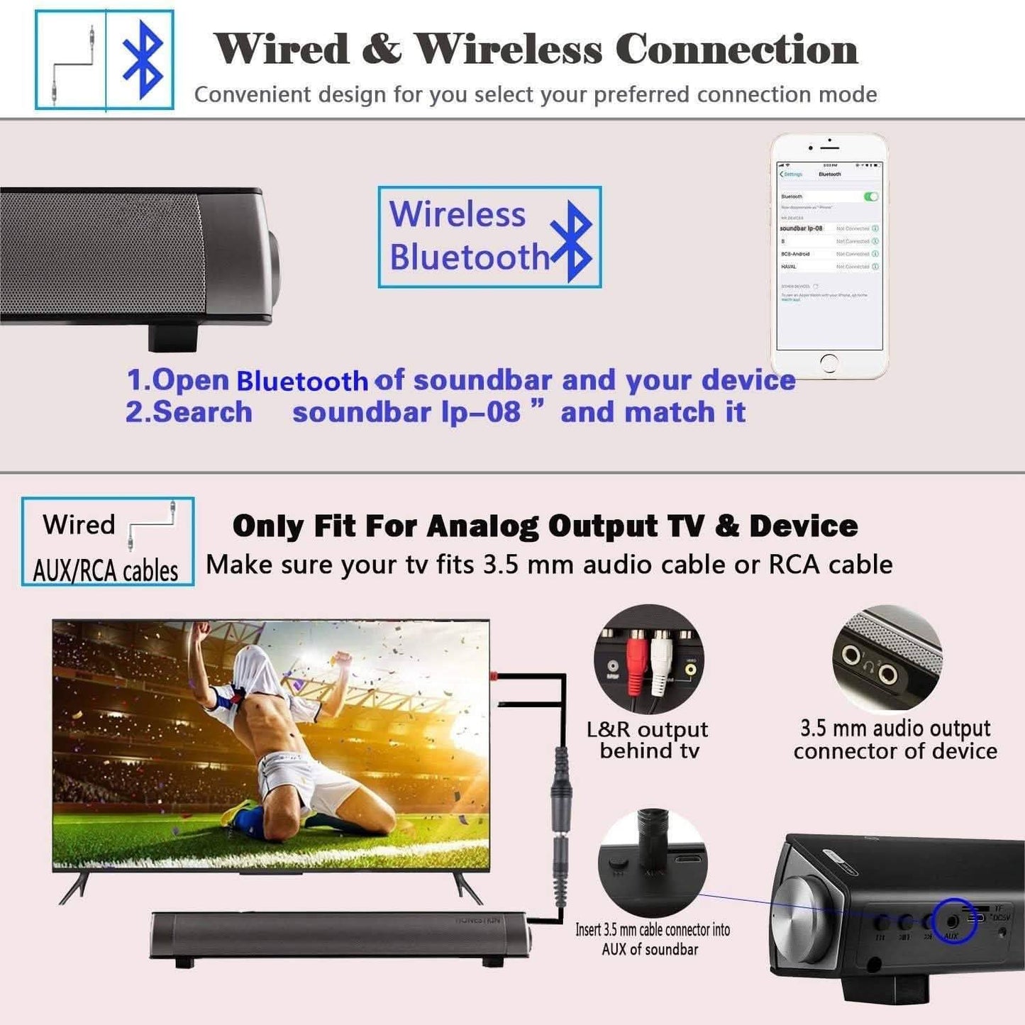 Bluetooth Sound Bar Wired and Wireless Mini Home Theater Audio DailySale