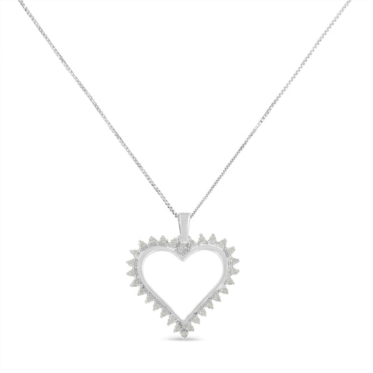 .925 Sterling Silver 1/4 cttw 3-Prong Diamond Open Heart 18" Pendant Necklace (I-J Color, I3 Clarity) Bids.com