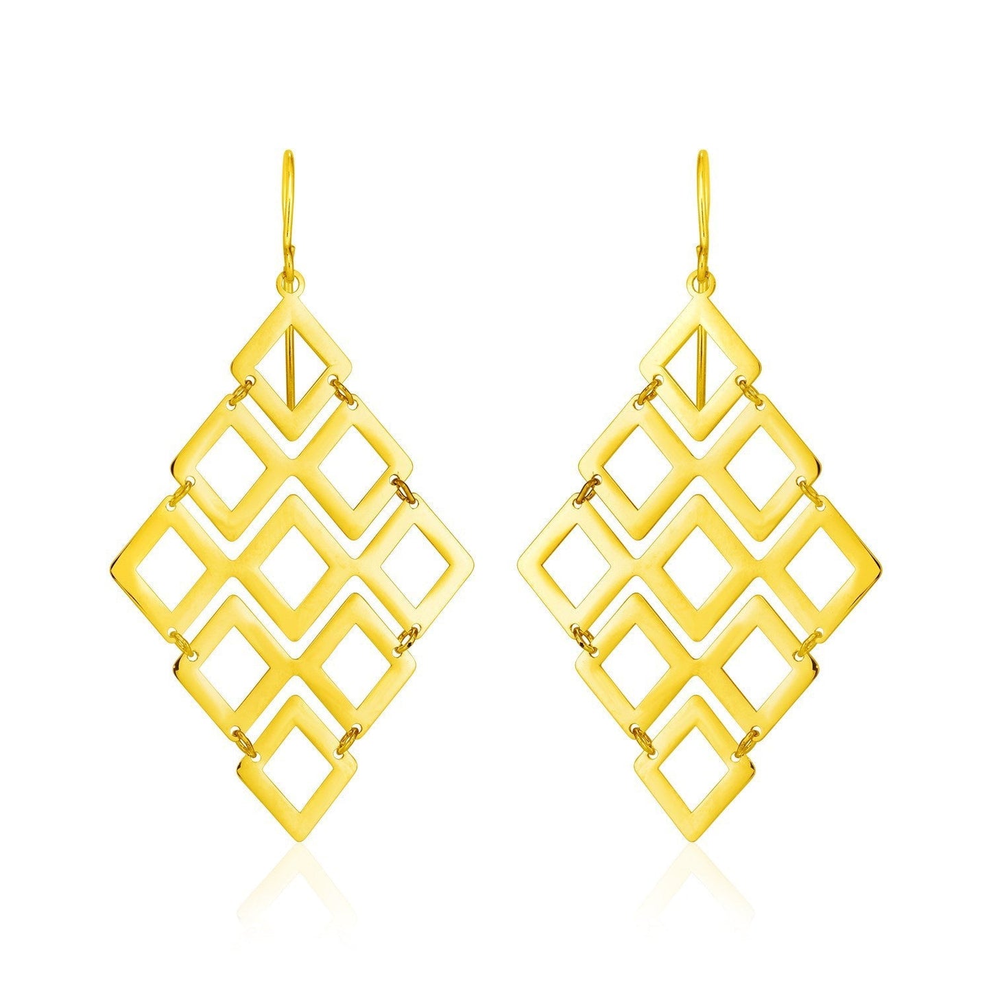 14k Yellow Gold Earrings with Polished Open Diamond Motifs Bids.com