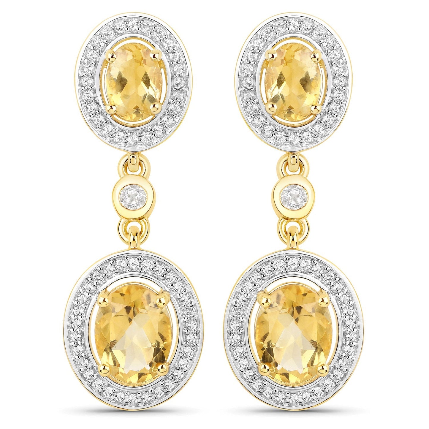 18K Yellow Gold Plated 5.70 Carat Genuine Citrine and White Topaz .925 Sterling Silver Earrings Bids.com