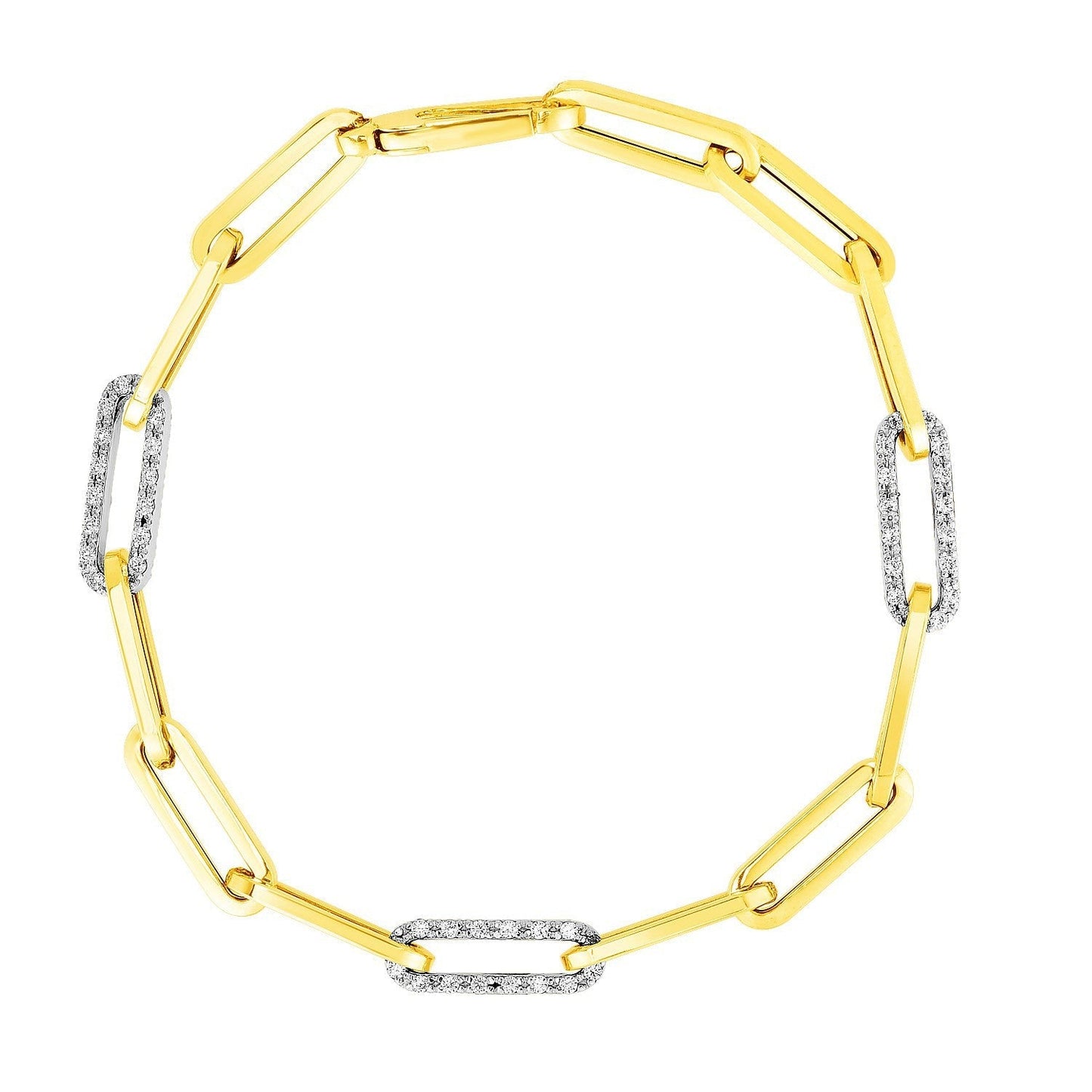 14k Yellow Gold 7 1/2 inch Paperclip Chain Bracelet with Three Diamond Links Bids.com