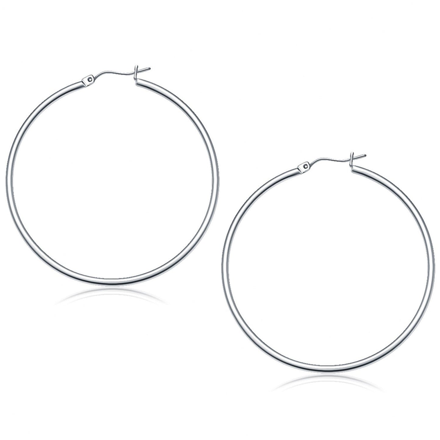 14k White Gold Polished Hoop Earrings (50 mm) Bids.com