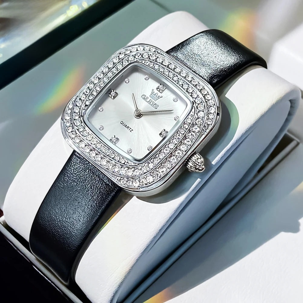 Women's Square Leather Quartz Watch Waterproof Elegant BandsCo Straps