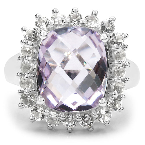 5.55 Carat Genuine Pink Amethyst and White Topaz .925 Sterling Silver Ring Bids.com