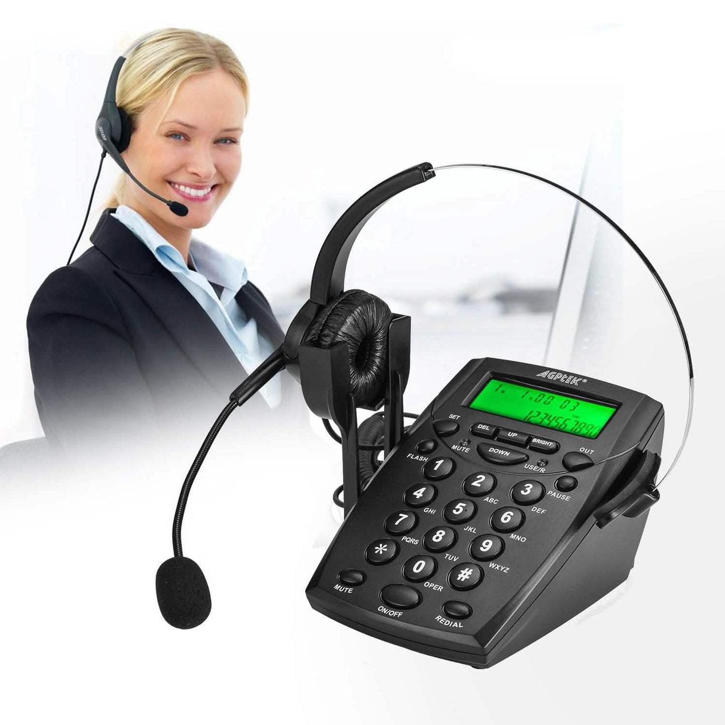 Call Center Dialpad Headset Telephone with Tone Dial Key Pad and Redial DailySale