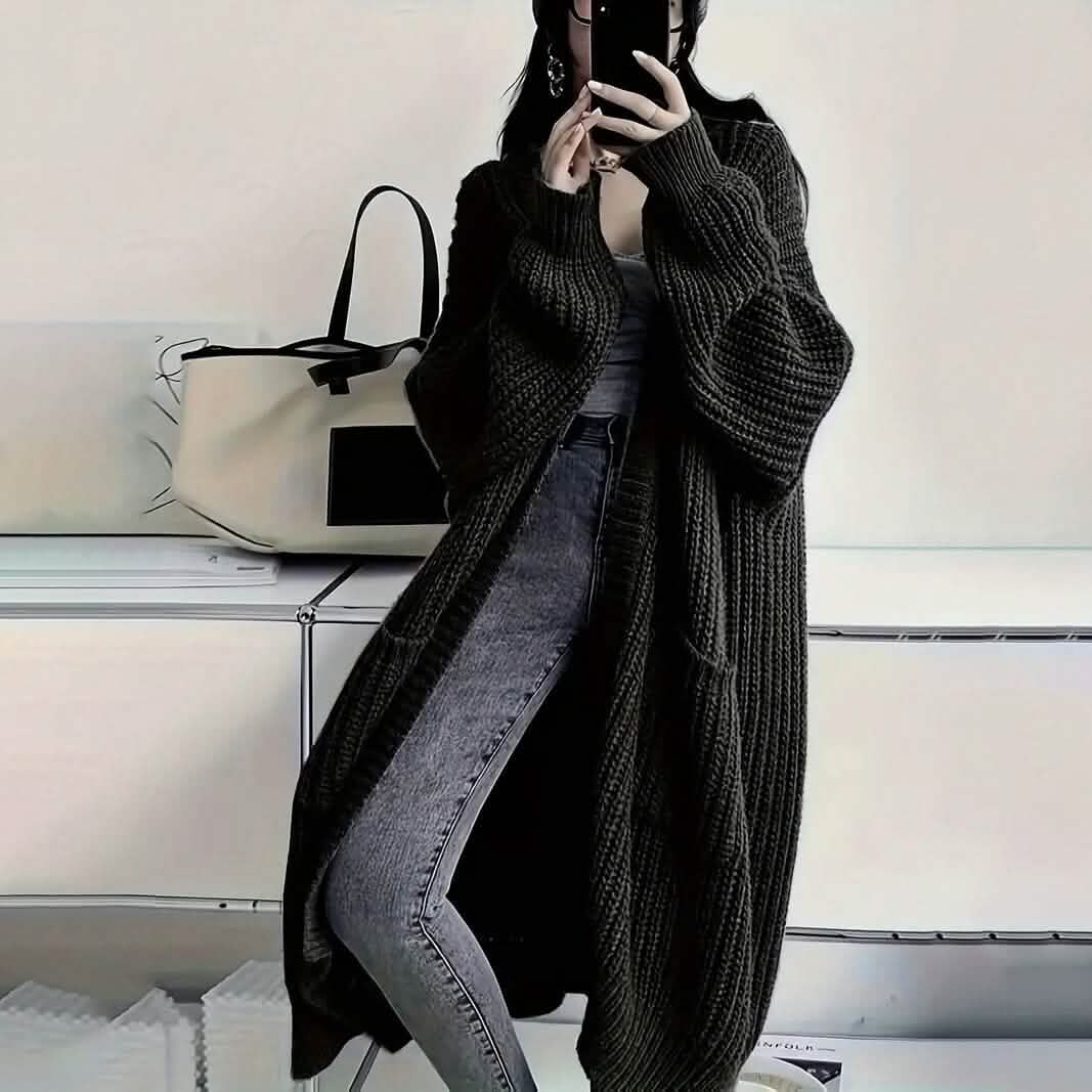Casual Long Sleeve Drop Shoulder Long Length Outwear Cardigan DailySale