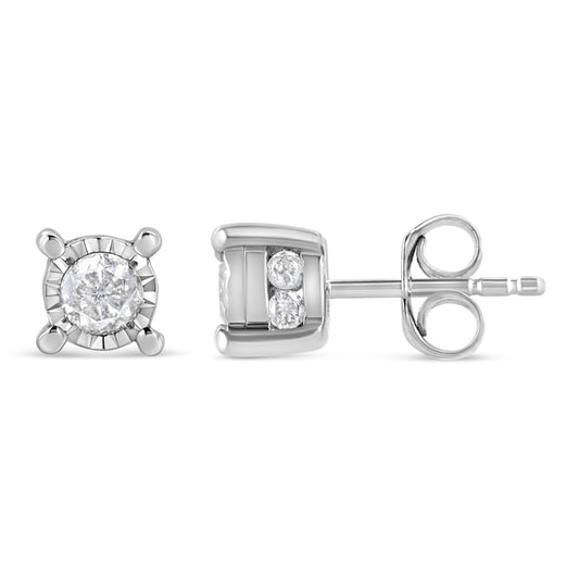 .925 Sterling Silver 1.0 Cttw Round Brilliant-Cut Diamond Miracle-Set Solitaire Stud Earrings (H-I Color, I2-I3 Clarity) Bids.com