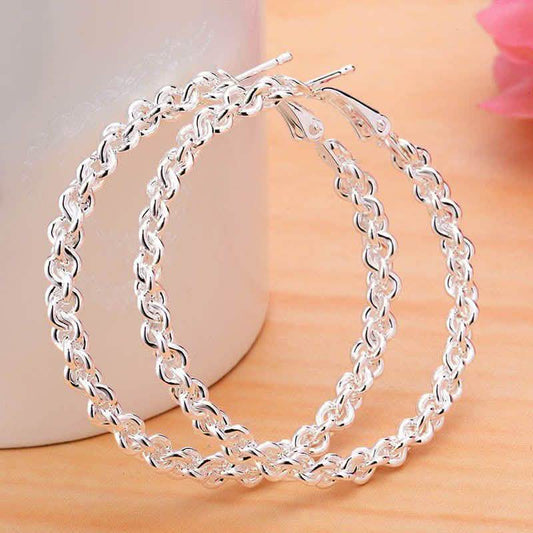 Chain Style Hoop Earrings in 18K White Gold DailySale