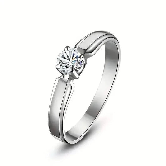 Classic 4-prong Set Round Zirconia Ring For Women DailySale