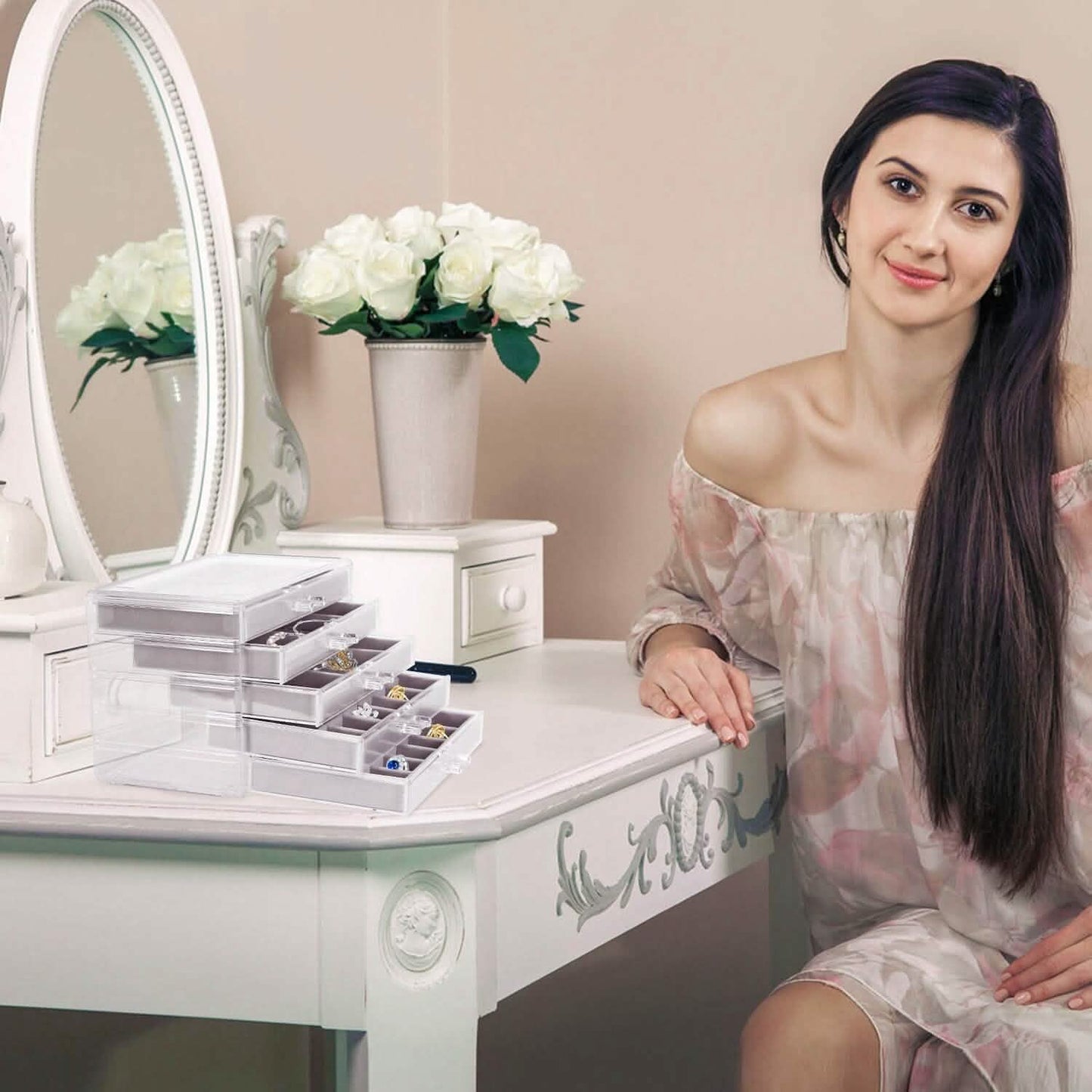 Clear Acrylic Jewelry Box Organizer with 5 Stackable Drawers DailySale