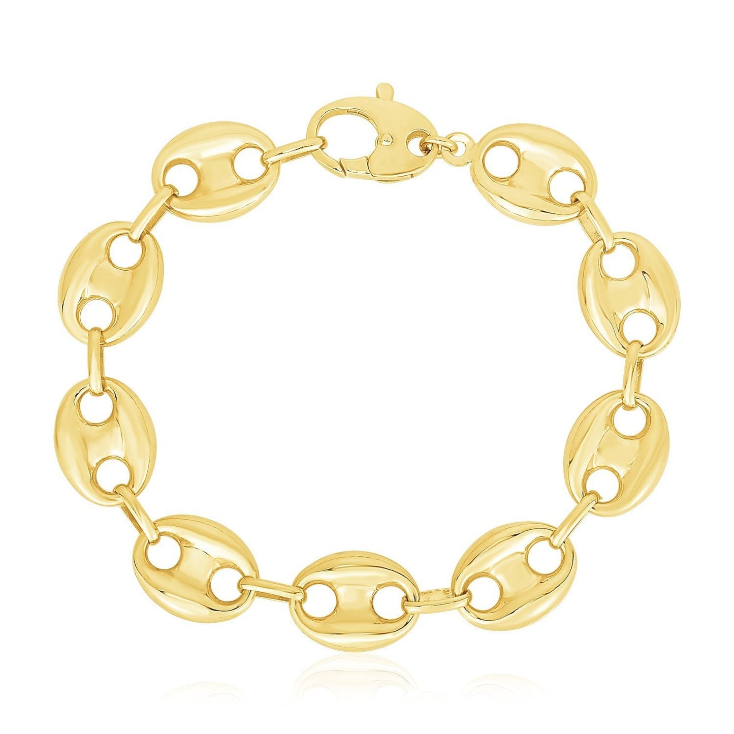 14k Yellow Gold High Polish Lite Puffed Mariner Link Bracelet (15 mm) Bids.com