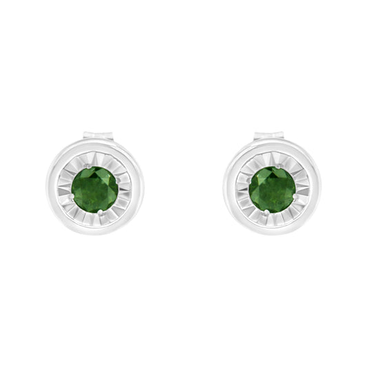 .925 Sterling Silver 1/4 Cttw Round Brilliant-Cut Green Diamond Miracle-Set Stud Earrings (Fancy Color-Enhanced, I1-I2 Clarity) Bids.com