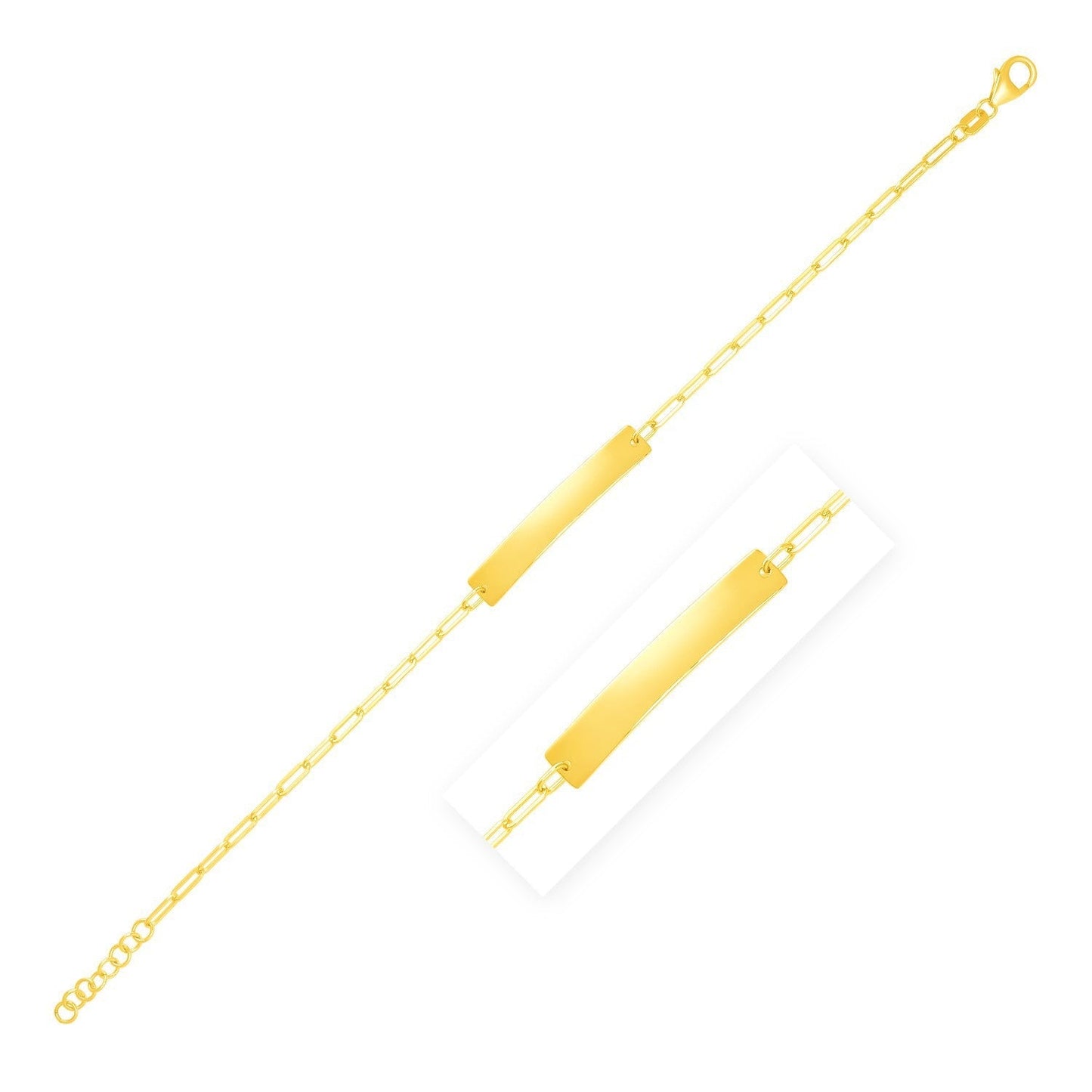 14k Yellow Gold 7 inch Paperclip Chain Bracelet with Bar Bids.com