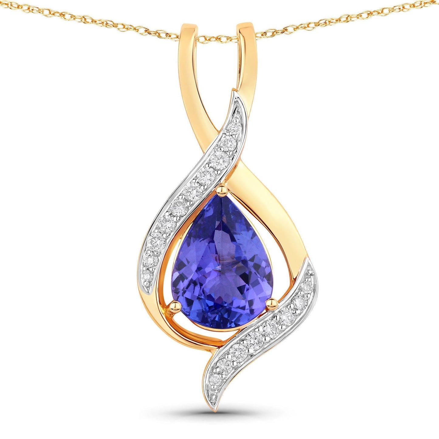 2.75 Carat Genuine Tanzanite and White Diamond 14K Yellow Gold Pendant Bids.com