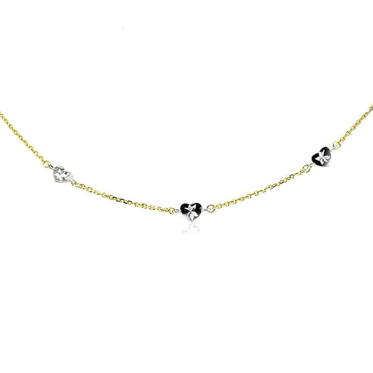 14k Two Tone Gold Anklet with Diamond Cut Heart Style Stations Bids.com
