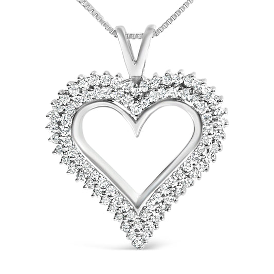 .925 Sterling Silver 1.00 Cttw Lab-Grown Diamond Open Heart Pendant Necklace (F-G Color, VS1-VS2 Clarity) - 18" Inches Bids.com