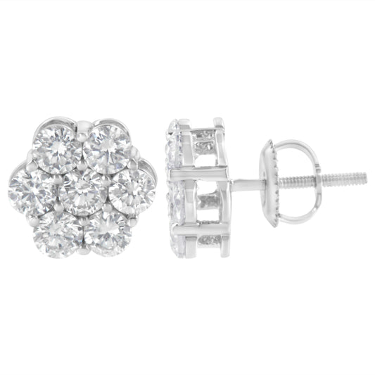 Sterling Silver 2 cttw Floral Composite 7 Stone Diamond Stud Earring (I-J, I1-I2) Bids.com
