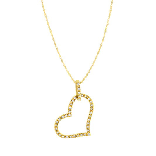 10K Yellow Gold 1/4 cttw Prong Set Round-Cut Diamond Open Heart 18" Pendant Necklace (K-L Color, I1-I2 Clarity) Bids.com