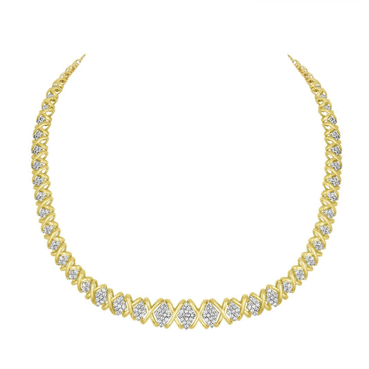 10K Yellow Gold 4 cttw Brilliant Round-Cut Diamond Graduating Riviera Statement Necklace (H-I Color, I2-I3 Clarity) Bids.com
