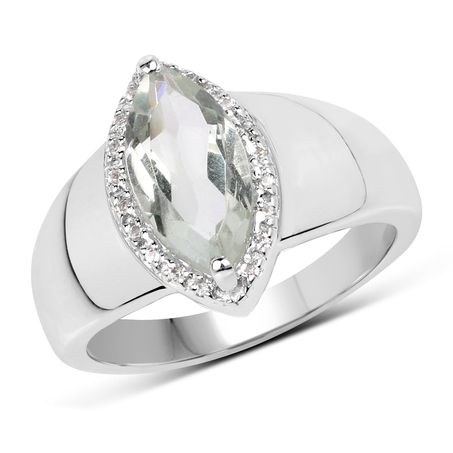 1.64 Carat Genuine Green Amethyst and White Topaz .925 Sterling Silver Ring Bids.com