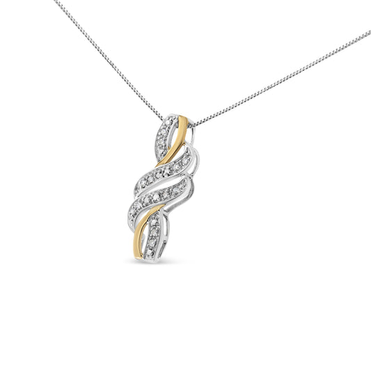 10K Yellow Gold Plated .925 Sterling Silver 1/20 cttw Round Cut Diamond Swirl Pendant Necklace (H-I Color, I2-I3 Clarity) Bids.com