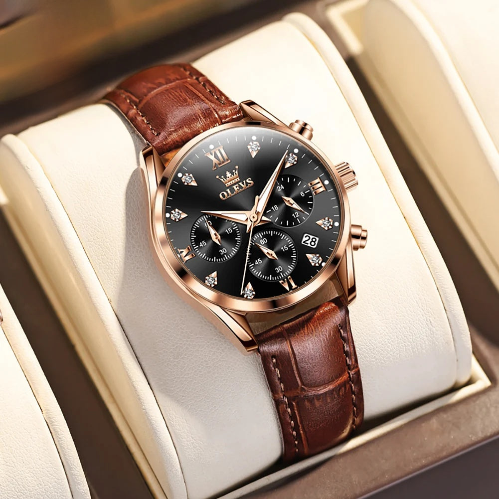 Women's Leather Strap Quartz Waterproof Luminous Watch BandsCo Straps