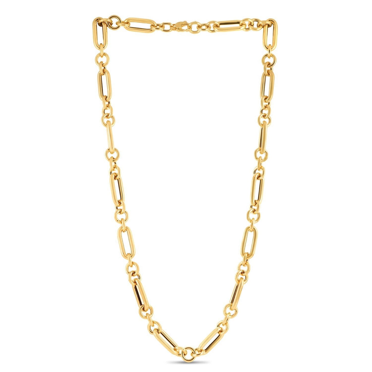 14k Yellow Gold Italian Alternating Paperclip Round Links Chain Necklace Bids.com