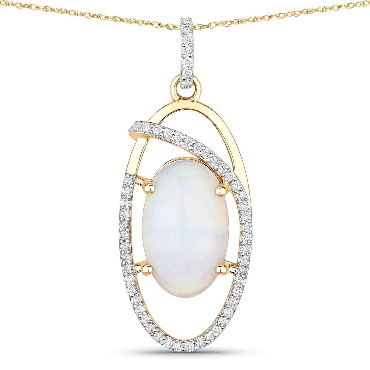 3.59 Carat Genuine Ethiopian Opal and White Diamond 14K Yellow Gold Pendant Bids.com