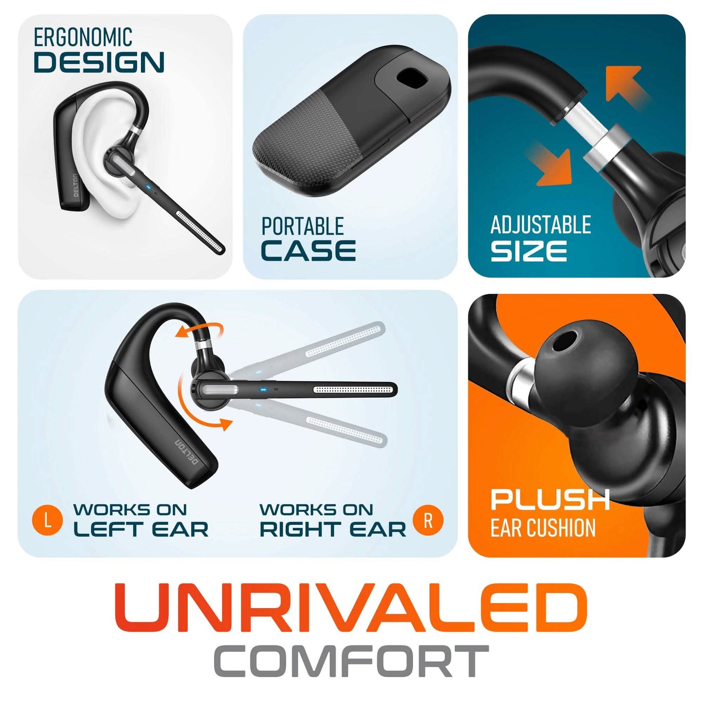 Delton 90X Ultralight Bluetooth Headset with Noise Cancelling Computer Headphone/ Earpiece with Charging Case DailySale